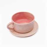 Tasse en céramique rose I Motifs dentelles portugaises Grande tasse et sous tasse rose - 12 cm