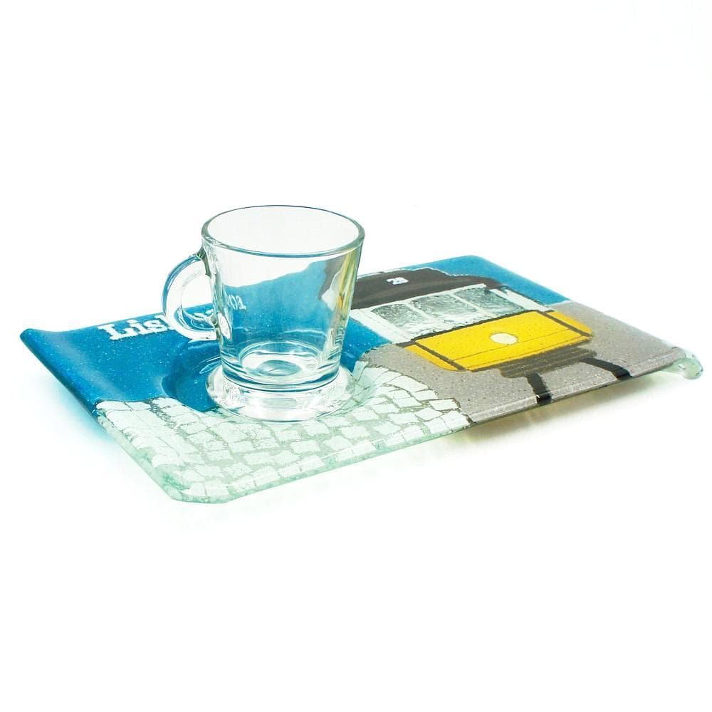 Tasse et plateau en verre fusionné "Electrico 28"
