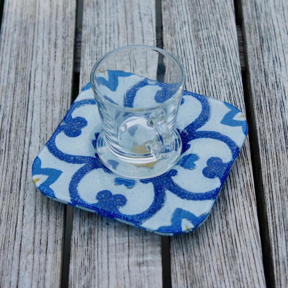 Azulejos I Fused glass cup and saucer