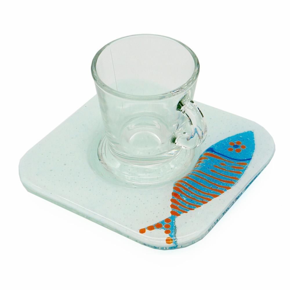 "Sardine" fused glass cup and saucer