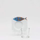 "Sardine" fused glass cup and saucer