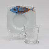 "Sardine" fused glass cup and saucer