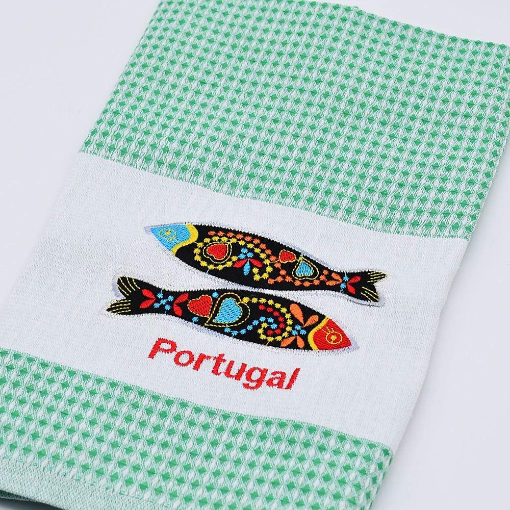 Torchon de cuisine beige brodé I Motifs portugais Torchon de cuisine beige brodé Vert