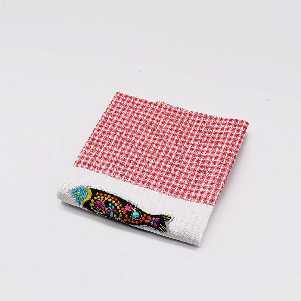 Torchon de cuisine brodé I Motifs portugais Torchon de cuisine brodé "Sardinha" Rouge