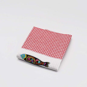 Torchon de cuisine brodé I Motifs portugais Torchon de cuisine brodé "Sardinha" Rouge